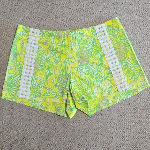 Lilly Pulitzer Liza Crazy Cat Yellow Green Shorts - Size 00 - Picture 2 of 12